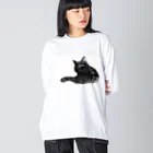 やまねくんのくろねこ  少しリアル ビッグシルエットロングスリーブTシャツ