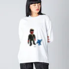 リーゼントと青い猫のBUDDY Big Long Sleeve T-Shirt