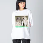 アニマルカフェ　The zoo &猛禽屋中部のナンベイヒナフクロウ&トラフズク ビッグシルエットロングスリーブTシャツ