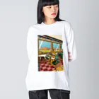 Drecome_Designのネコの列車旅 ビッグシルエットロングスリーブTシャツ