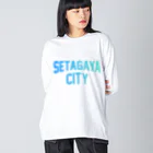 JIMOTO Wear Local Japanの世田谷区 SETAGAYA CITY ロゴブルー ビッグシルエットロングスリーブTシャツ