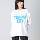 JIMOTO Wear Local Japanの豊島区 TOSHIMA CITY ロゴブルー ビッグシルエットロングスリーブTシャツ