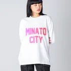 JIMOTO Wear Local Japanの港区 MINATO CITY ロゴピンク ビッグシルエットロングスリーブTシャツ