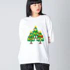 イラスト MONYAAT の森さんのクリスマスA クリスマスツリー ビッグシルエットロングスリーブTシャツ
