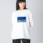 SAKURA スタイルの白い砂浜とビーチ ビッグシルエットロングスリーブTシャツ