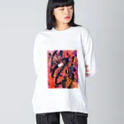 Margaret Paintingの赤い花びらが落ちる時 ビッグシルエットロングスリーブTシャツ