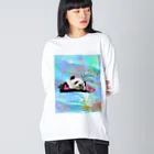 𝙈𝙊𝙈𝙊'𝙨 𝙎𝙝𝙤𝙥のホログラム & レトロpanda-02 Big Long Sleeve T-Shirt