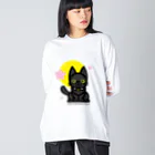 夢見る柴犬のCherry-Blossom-Moon ビッグシルエットロングスリーブTシャツ