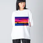 GALLERY misutawoのオーストラリア 夕暮れのヘンリービーチ桟橋 ビッグシルエットロングスリーブTシャツ