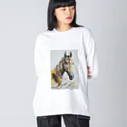 永久凍土の国の白夜の黄金の馬２０２１ 루즈핏 롱 슬리브 티셔츠