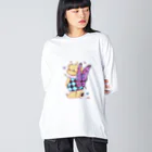 くまちくまお屋さんの蝶々に恋するバターちゃん ビッグシルエットロングスリーブTシャツ