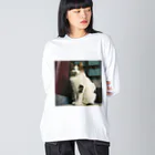 電気羊研究所science&GAMEのチラッと猫 Big Long Sleeve T-Shirt