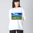 GALLERY misutawoの草原の飛行機 ビッグシルエットロングスリーブTシャツ