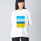 UKAWA LOVERSの青い海と黄金の棚田 ビッグシルエットロングスリーブTシャツ