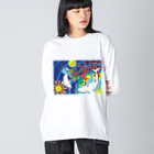 kouの落描き帳の桜の女神と白いクジラ ビッグシルエットロングスリーブTシャツ