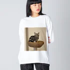 かかしたまごの猫アイーン ビッグシルエットロングスリーブTシャツ