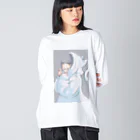 たろうのほっぺの猫フードGirl ビッグシルエットロングスリーブTシャツ