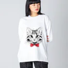 もじゃクッキーの赤蝶ネクタイの猫 Big Long Sleeve T-Shirt