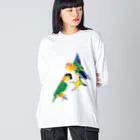 piyopiyobrandのシロハラインコたち ビッグシルエットロングスリーブTシャツ