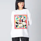 ちょらぷみのチョコレートぱんだ　スイーツパンダ　昭和レトロ　ポップ　パネル柄 ビッグシルエットロングスリーブTシャツ