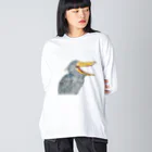 森図鑑の[森図鑑] 口開けハシビロコウ Big Long Sleeve T-Shirt