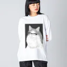 nya-mew（ニャーミュー）の眼鏡ニャン子（めがねにゃんし） ビッグシルエットロングスリーブTシャツ