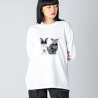 プリティーワンワンネコネコの愛犬と愛猫 ビッグシルエットロングスリーブTシャツ