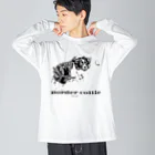 ユニークなワンちゃんデザインのお店のボーダーコリー モノクロデザイン ビッグシルエットロングスリーブTシャツ