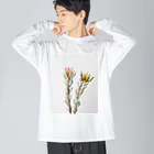 あおニャーマンの花水彩画 ビッグシルエットロングスリーブTシャツ