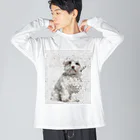 【CPPAS】Custom Pet Portrait Art Studioの マルチーズドッグ - レンガブロック背景 Big Long Sleeve T-Shirt