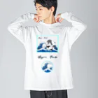 ちょらぷみの浮世絵　パンダ　ぱんだイルカ　書道　習字　波　海でジャンプ ビッグシルエットロングスリーブTシャツ