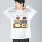 Lily bird（リリーバード）のパスタとシナモン・シルバー文鳥ず ロゴ入り ビッグシルエットロングスリーブTシャツ