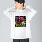 botanicalartAIのアネモネのボカニカルアートイラスト ビッグシルエットロングスリーブTシャツ