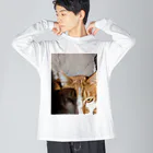 ROM鹿の寝起きを撮られた猫 ビッグシルエットロングスリーブTシャツ