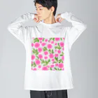 Katie（カチエ）の手描きの花柄（ピンク） Big Long Sleeve T-Shirt