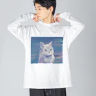 猫のきぬくんのお店のシロネコ ビッグシルエットロングスリーブTシャツ