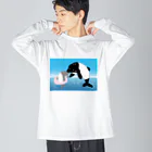 Drecome_Designの【手を取って・・・】海豚(イルカ)親子 ビッグシルエットロングスリーブTシャツ