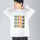 Quatre Illustrationのキャトル切手_お野菜ファッションショーA 4×4 ビッグシルエットロングスリーブTシャツ