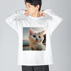 ちゅんきちショップの癒やしの子猫　イラストグッズ ビッグシルエットロングスリーブTシャツ