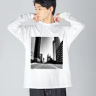 animaltennensuiの都市の鼓動：白黒で描くアーバンスケープ ビッグシルエットロングスリーブTシャツ