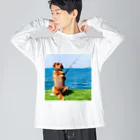 the dog is ⚫︎⚫︎ing ✖️✖️のthe dog is fishing fish Big Long Sleeve T-Shirt