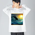 takuの穏やかな宝物の夕日の海で踊るイルカ Big Long Sleeve T-Shirt