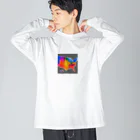 shibasannのアメリカ大陸のピクセルアート ビッグシルエットロングスリーブTシャツ