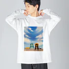 nono marchéの黒猫ロイと龍の赤ちゃん 油絵 手描き ビッグシルエットロングスリーブTシャツ