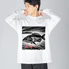 kenmzareonの魚やで ビッグシルエットロングスリーブTシャツ