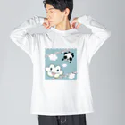 イラスト MONYAAT のズレぱんだちゃんとくもちゃん ビッグシルエットロングスリーブTシャツ