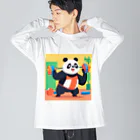 萌えキャラ大好きの筋トレをするパンダイラストのグッズ ビッグシルエットロングスリーブTシャツ