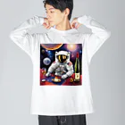 宇宙開発デザイン科の宇宙空間に合うワイン ビッグシルエットロングスリーブTシャツ