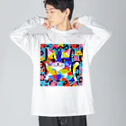 629_CAT_ARTのカラフルキャット ビッグシルエットロングスリーブTシャツ