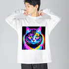 629_CAT_ARTのカラフルサイバーキャット vol2 ビッグシルエットロングスリーブTシャツ